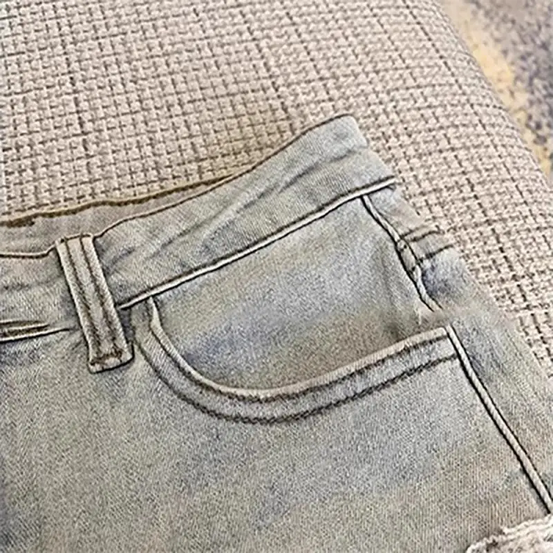 Sweet Girl Lace Splicing Denim Shorts Women Summer Vintage Washed Slim Fit Low Waist Mini Jeans Hot Pants