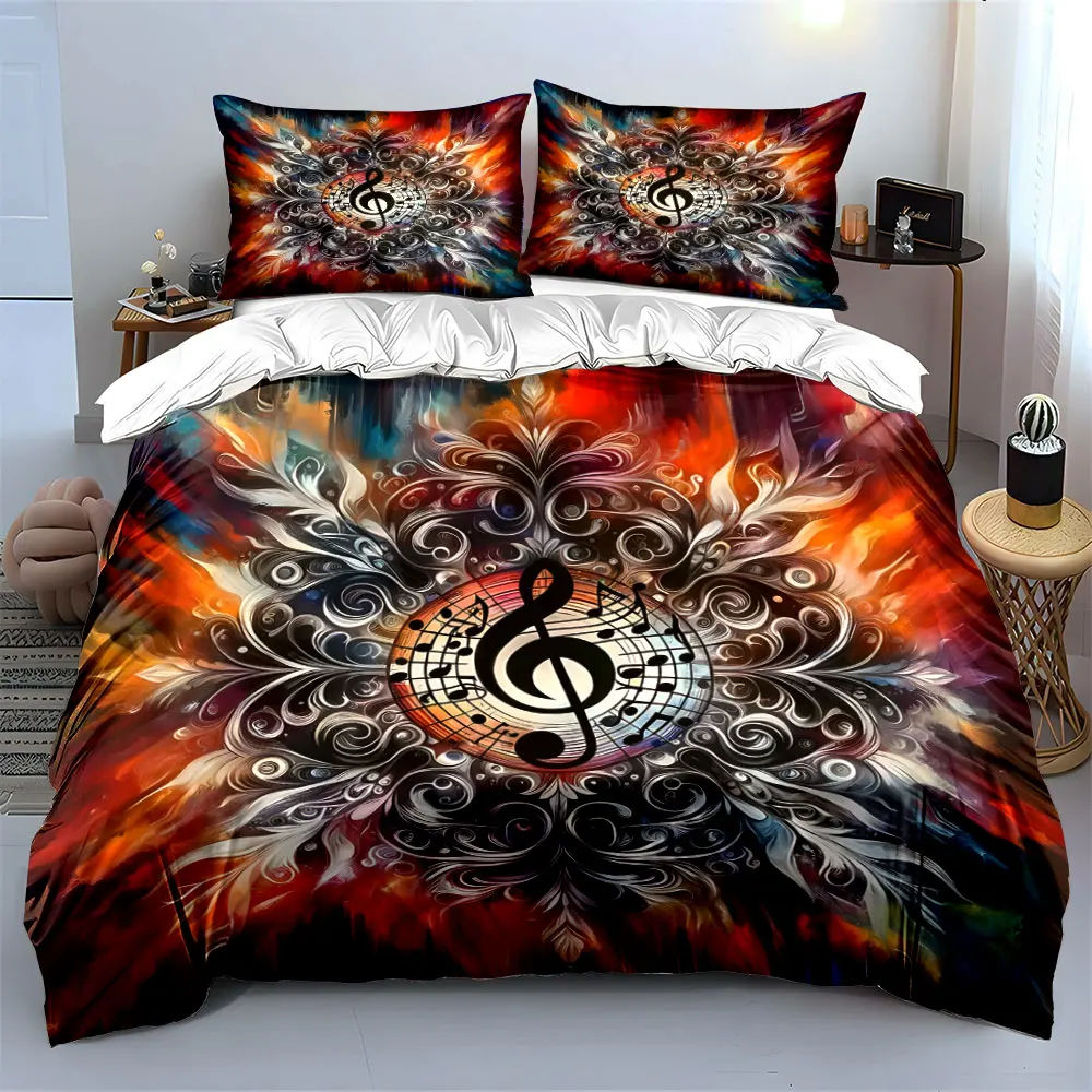 Colorful Fusion of Music and Flowers Print Soft Comfortable Duvet Cover Bedding Set Included 1*Duvet Cover  2*Pillowcases