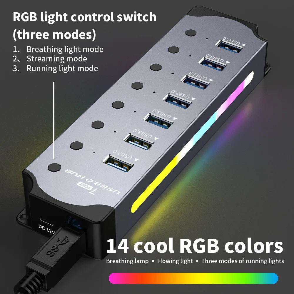 10 in 1 Powered USB3.0 Interface Docking Station Cool RGB Light Mouse Keyboard HUB Aluminum Alloy Computer Converter Connector