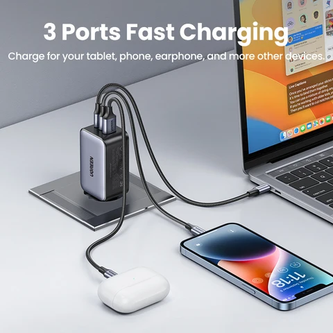 Устройство зарядное сетевое UGREEN с USB-портами и поддержкой быстрой зарядки, 65 Вт