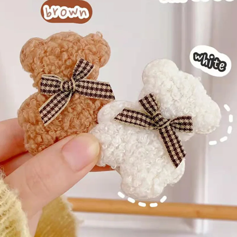 Cute Plush Bear Hair Clip Sweet Coffee Color Hairpin Hair Accessories Winter Bowknot Bear Barrettes Fashion Jewelry for Women