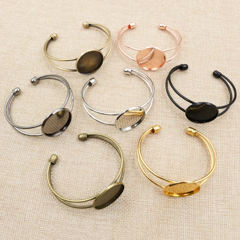 High Quality 20mm 25mm 8Colors Plated Bangle Base Bracelet Blank Findings Tray Bezel Setting Cabochon Cameo
