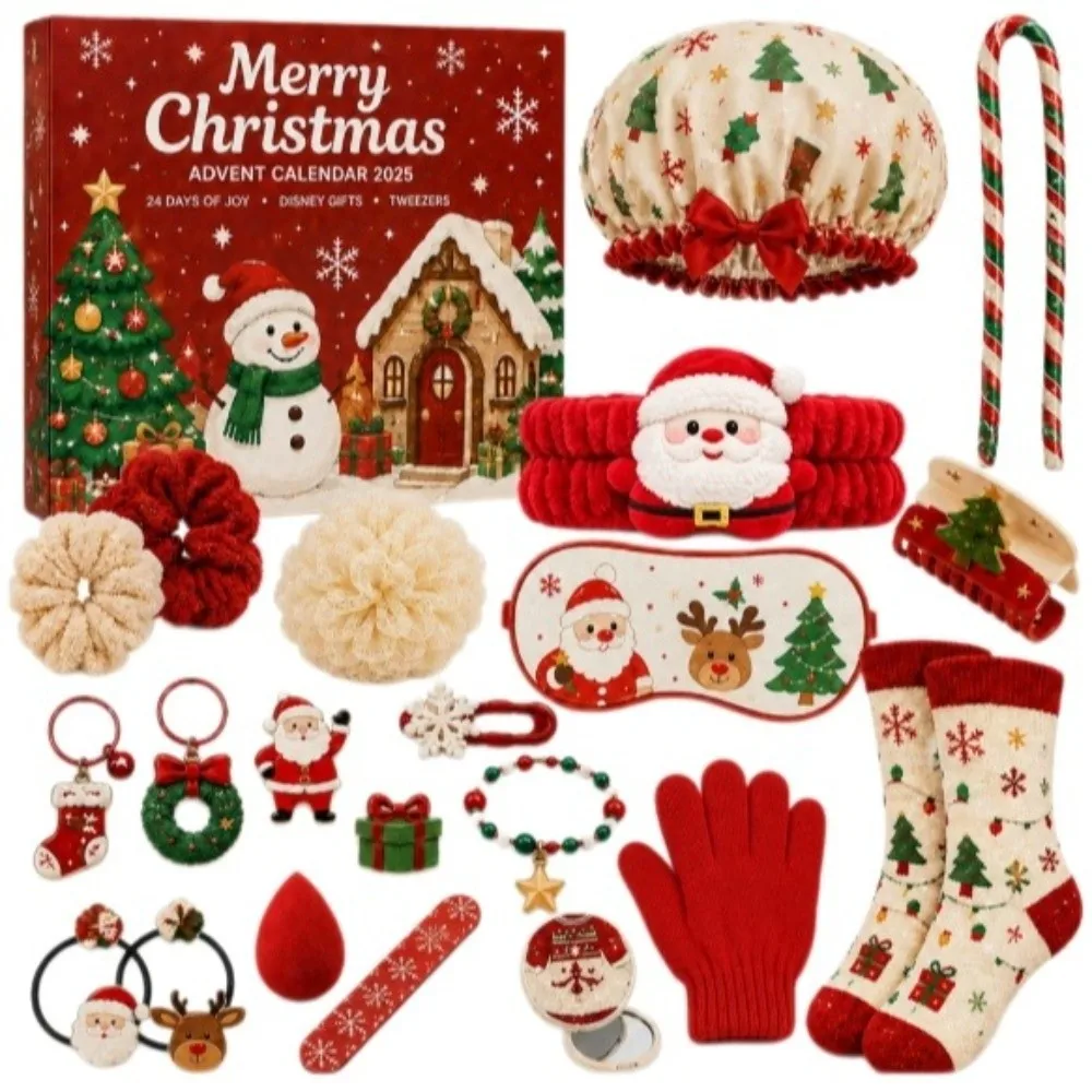 24Pcs Disassembly Gift Christmas Advent Calendar Box Girls Hair Accessories Jewelry Suit Christmas Gift Kit Box 24Pcs