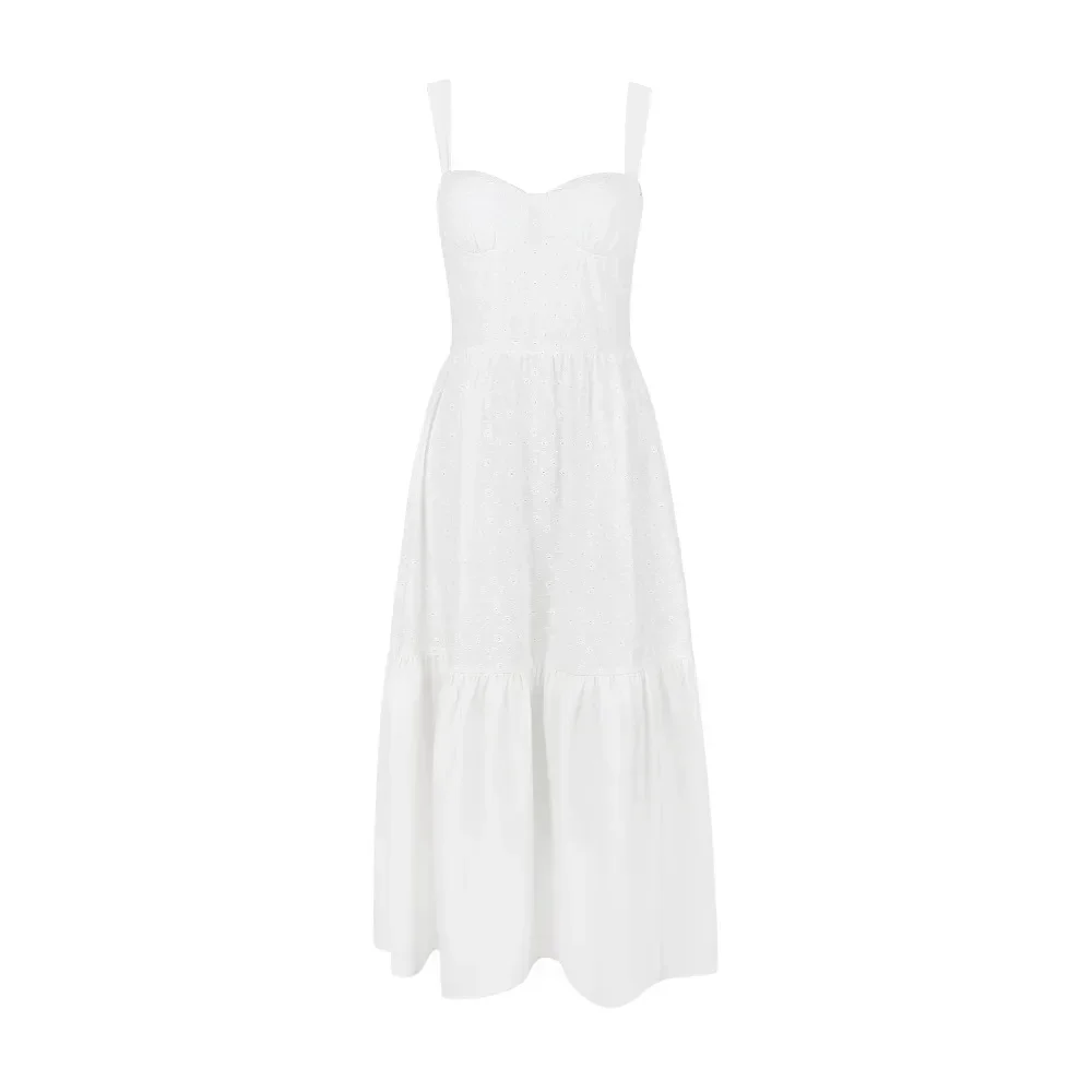 Mingmingxi-vestido de verano blanco para mujer, ropa de mezcla de lino y algodón, Jacquard, elegante, Sexy, Midi, vacaciones, 2023