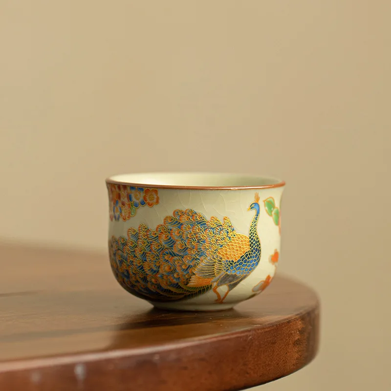 Traditional Ru Ware Ceramic Teacup, Crackle Glaze Nurturing Gongfu Tea Cup, Hand‑Crafted Chinese Tea Ware, Home Office Decor