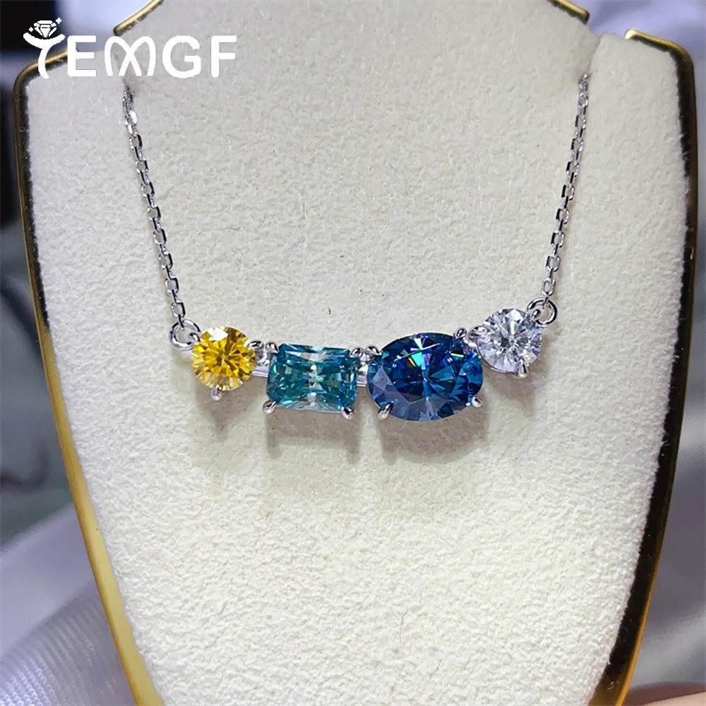 

TEMGF Full Moissanite Pendant Necklace With GRA 925 Silver 18K Plated Chain Women's Luxury Shiny Jewelry Anniversary Gift 4CTTW
