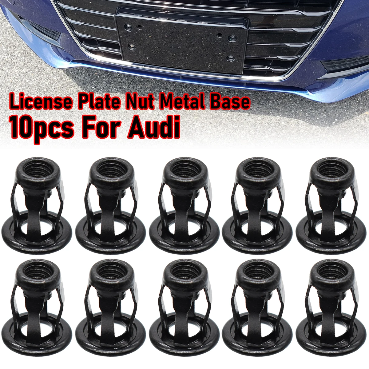 車のトランクナット用の金属製ナットホルダー,車のリアナンバープレート用の固定クリップ,a3 a4l a6l a8 q3 q5 q7,10個