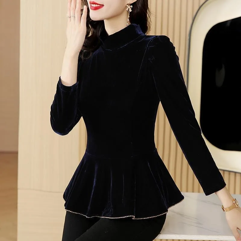 

Half Turtleneck Velvet Bottoming Shirt Women's Autumn Winter Slim Slim Long-sleeved Fashion Skirt Top Trendy