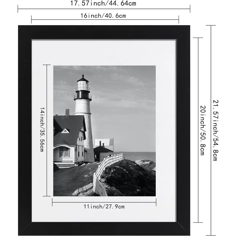 16x20 Picture Frame 3 Pack, Black Poster Frame, 11 x 14 with Mat or 16 x 20 Without Mat for Horizontal or Vertical Wall Mounting