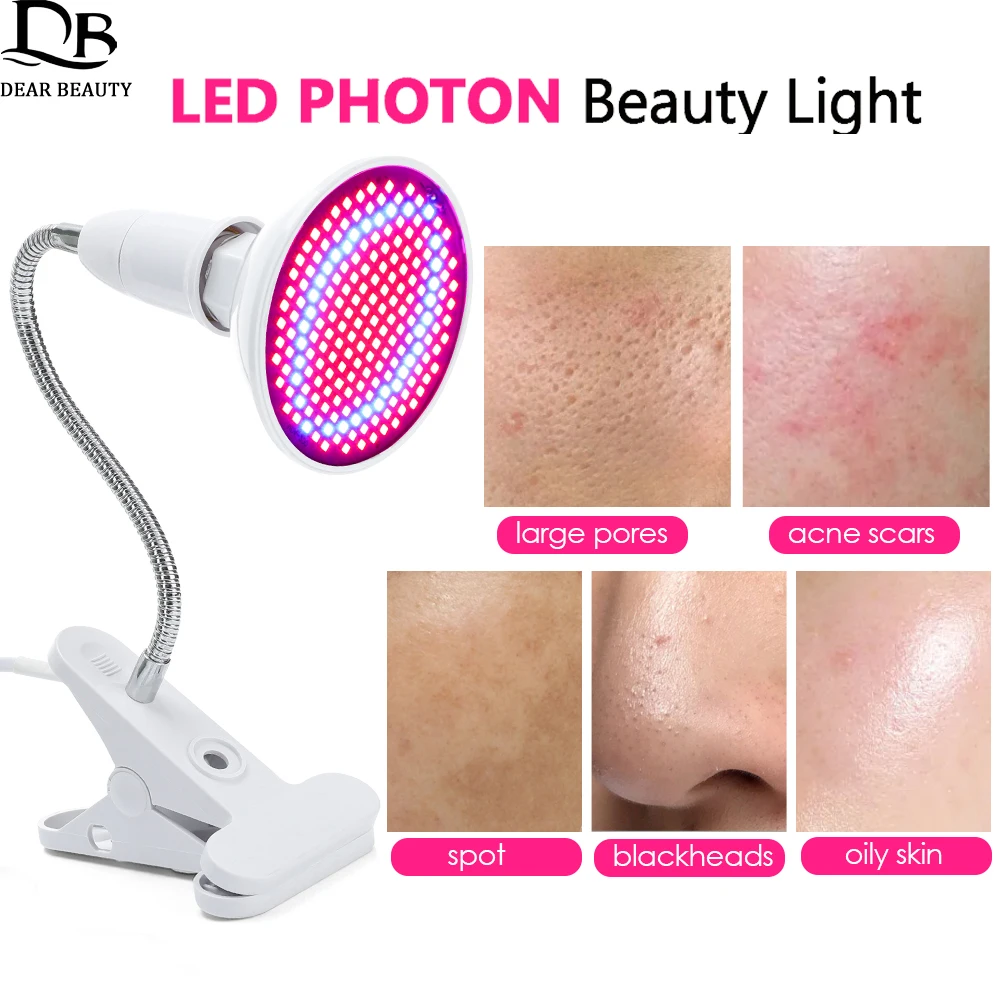 LED Photon Beauty Light Blue Red Light Therapy Purifies Skin Acne Freckle Removal Shrink Pores Facial Mask Beauty Device