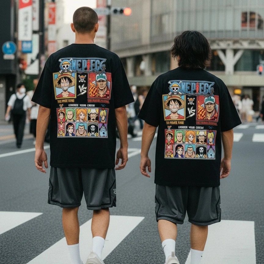 Camiseta de manga corta holgada con estampado de anime vintage y versátil de One Piece: Luffy vs. Akainu, tripulación Sombrero de Paja, 2026 Young Guns