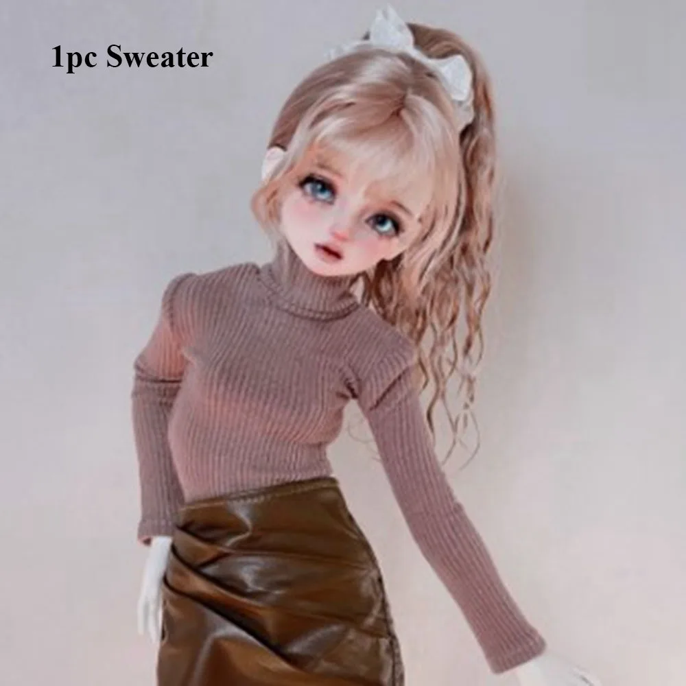

New Casual Wear Round Neck Tops Elegant Cute Mini PU Leather Skirt DIY Accessories Knitted Sweater for 1/4 BJD 45cm Dolls