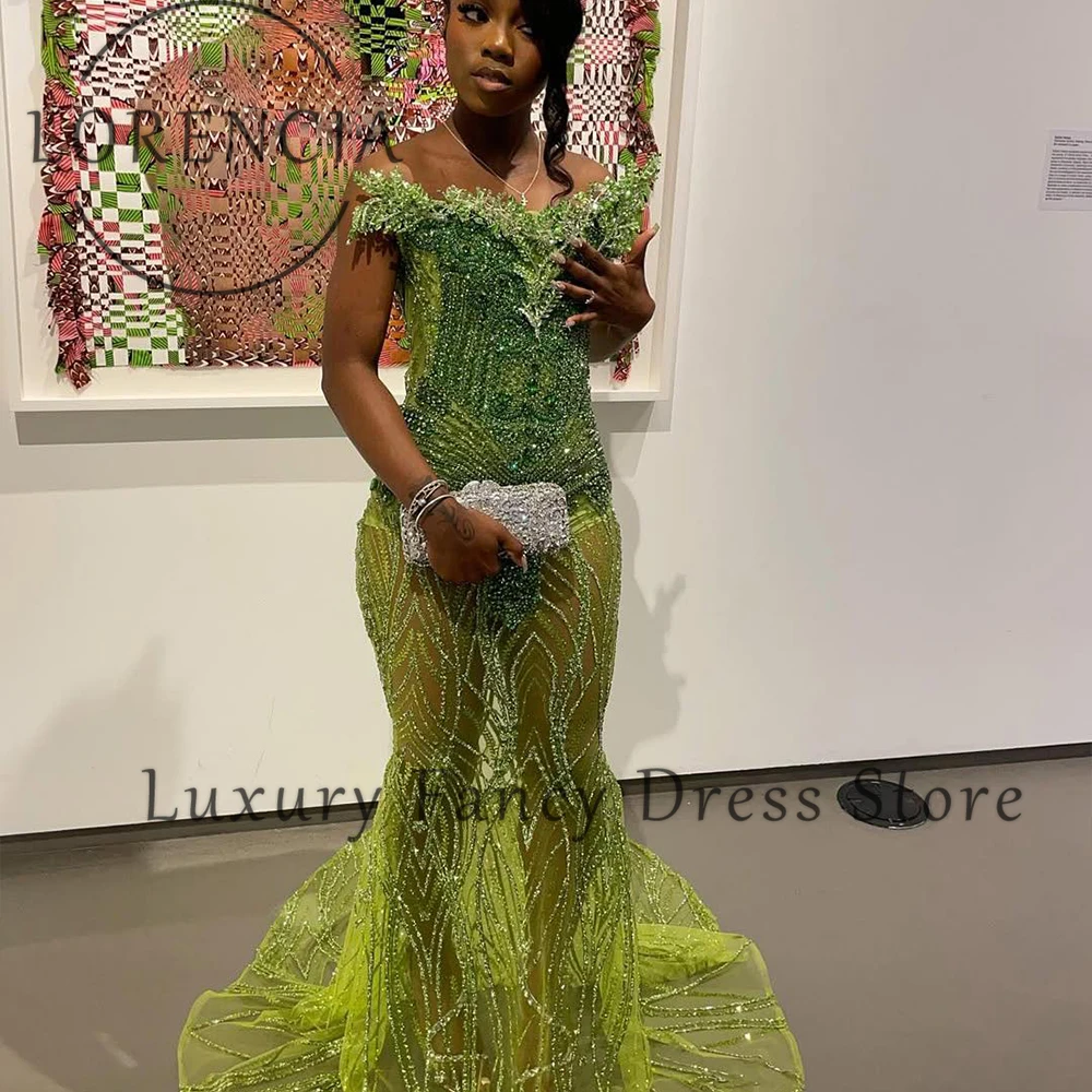 반짝이는 크리스탈 프롬 드레스 2025 스트랩리스 글리터 머메이드 웨딩 파티 가운 맞춤 제작 여성 드레스