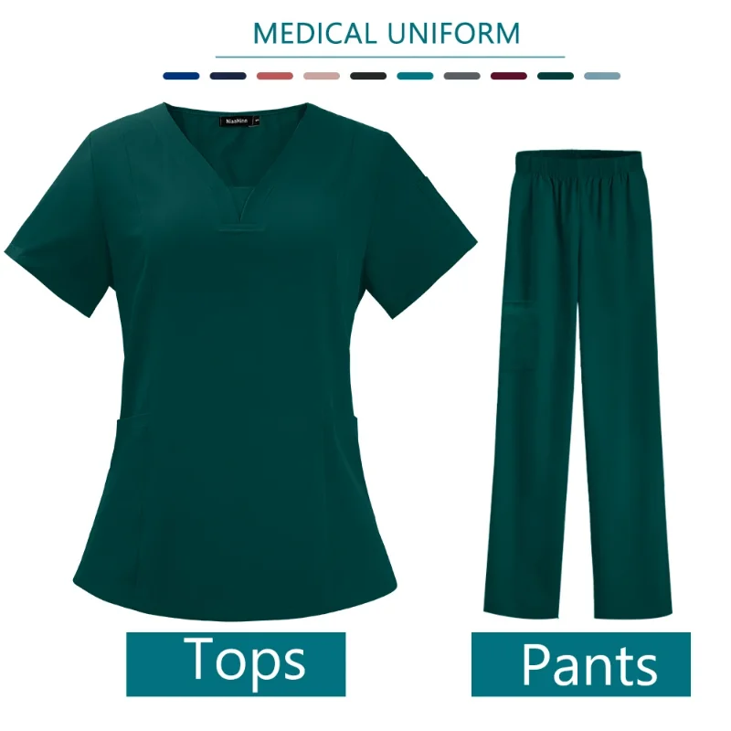 Alta Qualidade Enfermeira Uniforme Médico, Pet Grooming Care Workwear Set, Scrubs Sala de cirurgia, Vestido cirúrgico, Manga curta, Calças elásticas