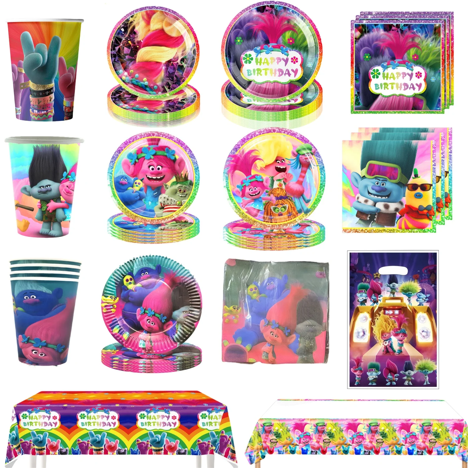 

trolls birthday surprise trolls birthday kit Disposable Tableware Tablecloth Cup Baby Shower birthday gift guest children trolls