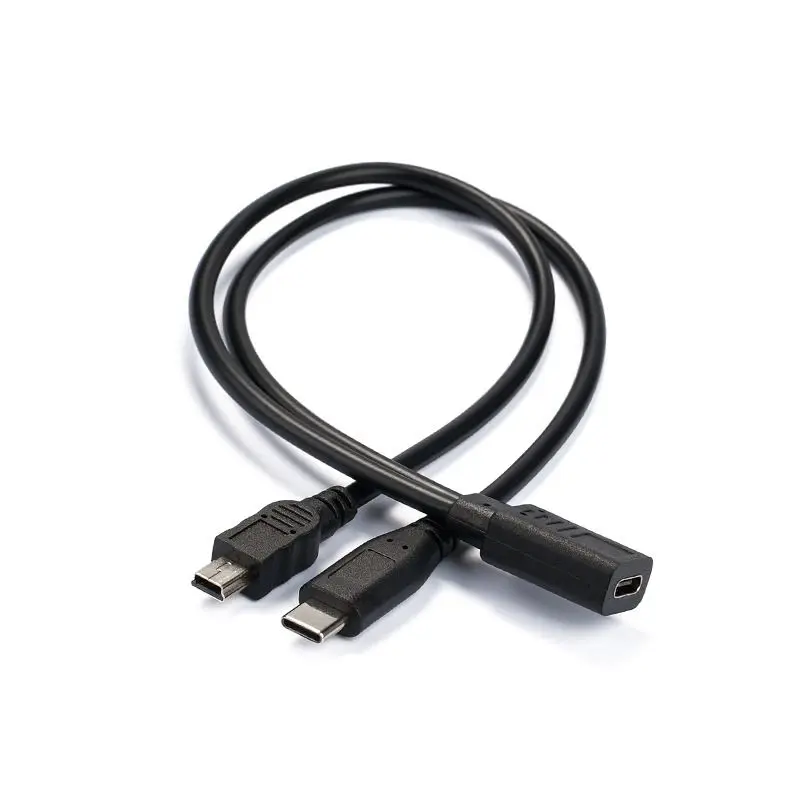 Type-C Female 1/2 Dual Port Charging Cable, Dual Port Android Micro USB Mini USB Dual Head T-shaped Driving Recorder Power Cable