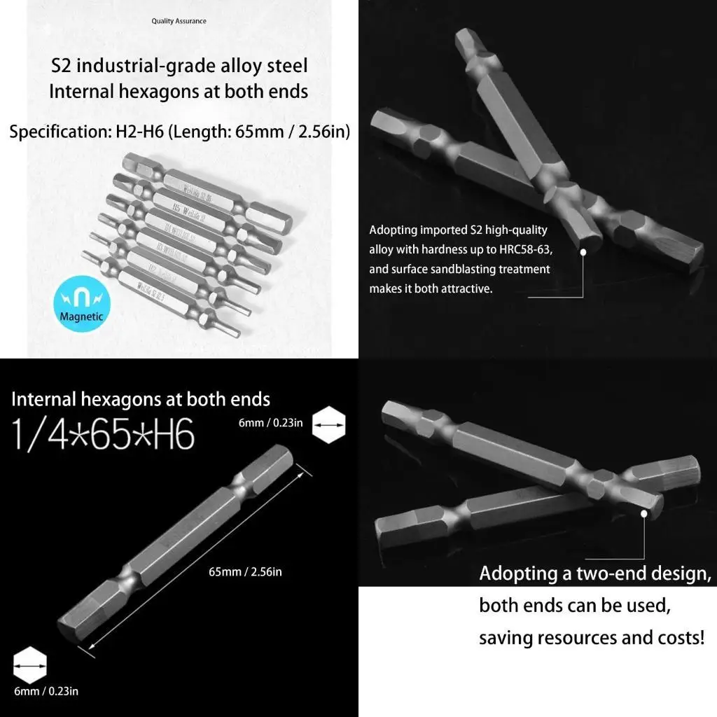 

G6KF Pack Of 6 Sturdy Double Head Bits High Strength Alloy Steel Bits For Versatile Applications