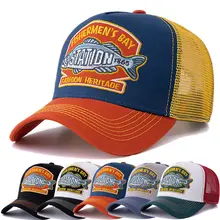 Venda quente unisex verão boné de pesca malha respirável chapéu de caminhoneiro das mulheres dos homens grande peixe pescador esportes snapback chapéu ao ar livre