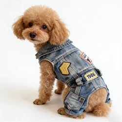 Vintage Denim Jeans Pet Overalls Dogs Jumpsuits Spring Lovely Cowboy Dog Four Legs Clothes Teddy Small Dog Coat Apparel XS-XXL