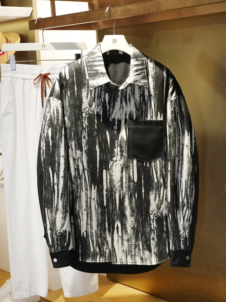 

Men's irt Sle Jaet Cotton Blend Fabric Contrast Color Design Spring Autumn Stand Fit Long Sve Windproof Casual Ja...