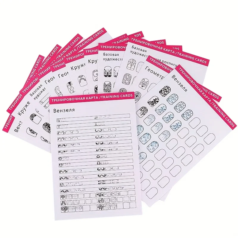 12pcs Nail Art Practice Book Set With Colorful Line Floral Pattern Templates For Basic Design Training, Reusable Beginner Tools