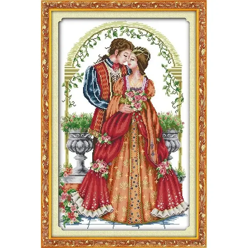 Joy Sunday News Printed Cross Stitch Kit ,  Easy Pattern with Aida and DMC Threads,  Stamped Fabric Embroidery Set-Forever Love