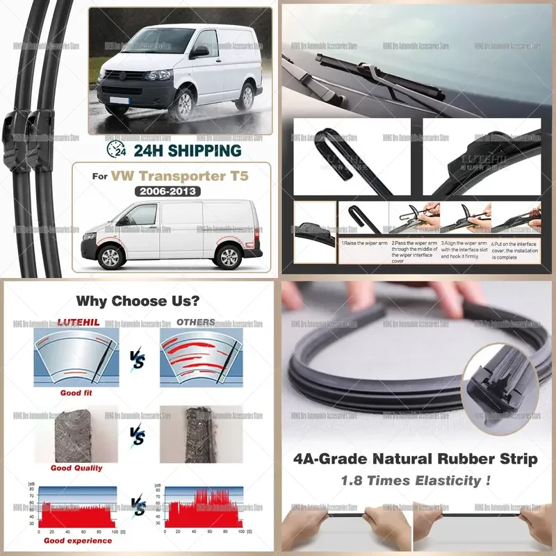 For VW Transporter Caravelle T5 2006-2013 Front Windshield Wiper Blades 24 Inch Pair Auto Glass Window Cleaning Accessories