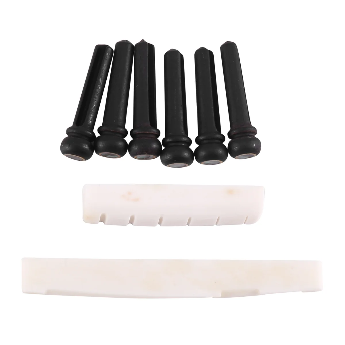 6 String Acoustic Guitar Bone Bridge Saddle and Nut and 6pcs Ebony Guitar Bridge Pins White+Black image 3