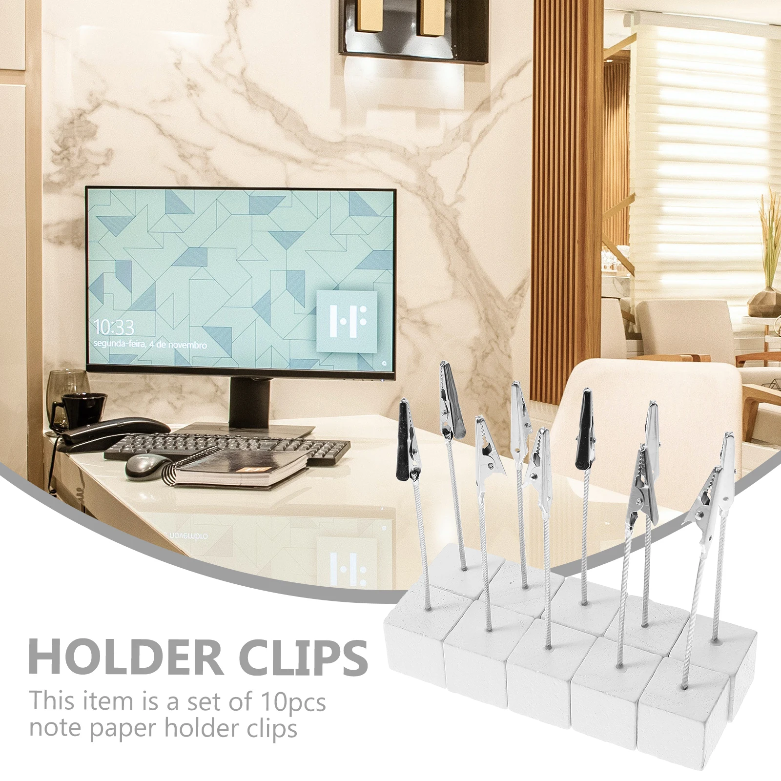 

10pcs Memo Holder Paper Note Clip White Resin Stainless Steel Desktop Document ganizer Cube Base Clip Space Saving