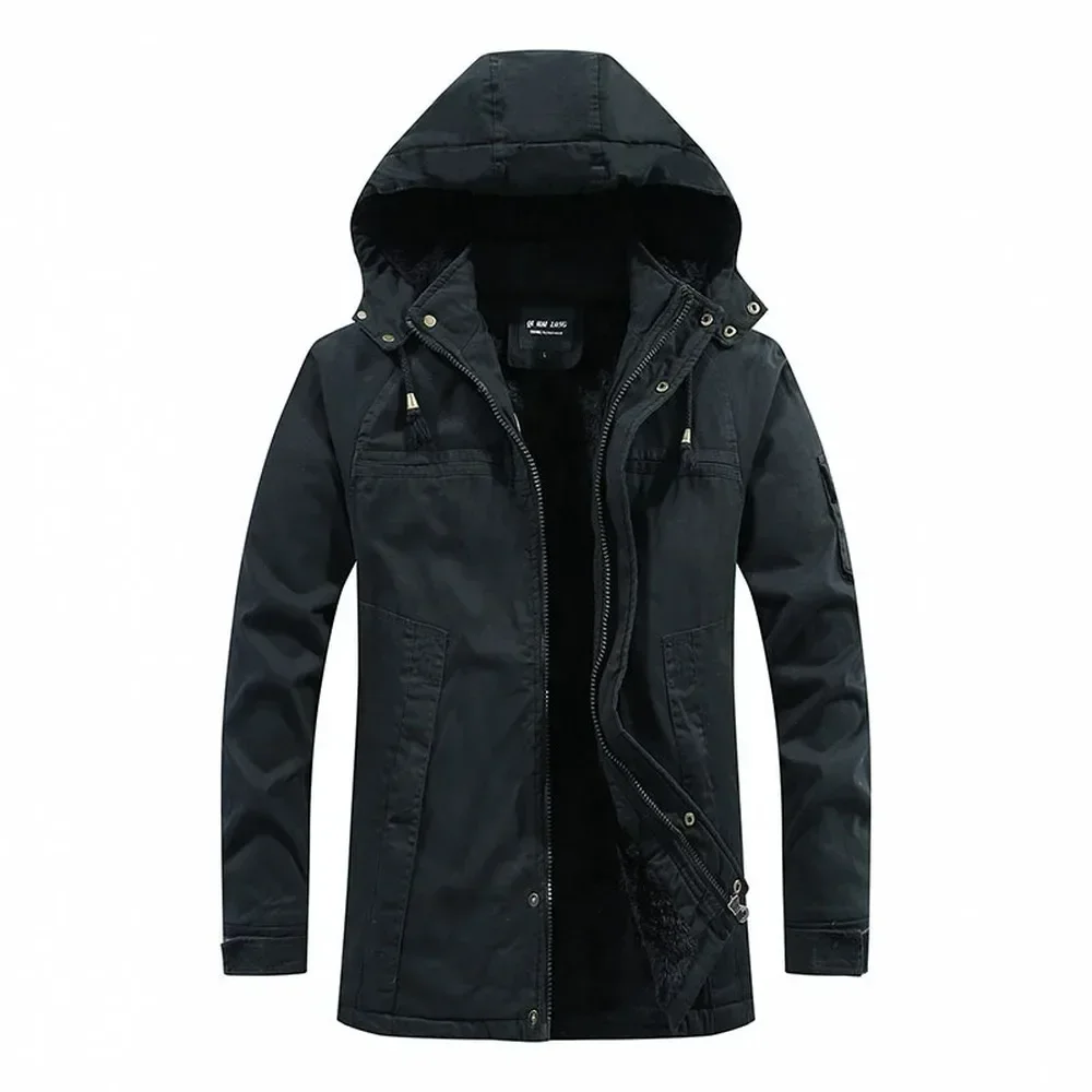 Winter Mid-length Jackets Men Fur Lined Thicken Warm Windbreaker Coats Mens High Quality Outdoor Tactical Parka Outwear