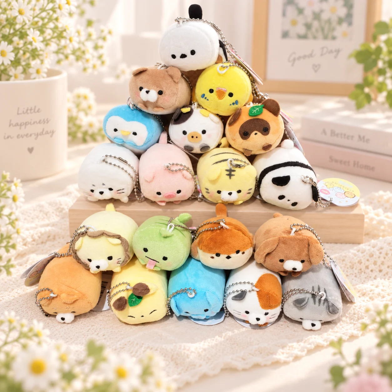 Yell 7cm 36 Types Round Roll‑Up Mochifuwa Korokoro Life Animals Plush Keychain Hedgehog Rabbit Bear Kawaii Pendant Stuffed Gift