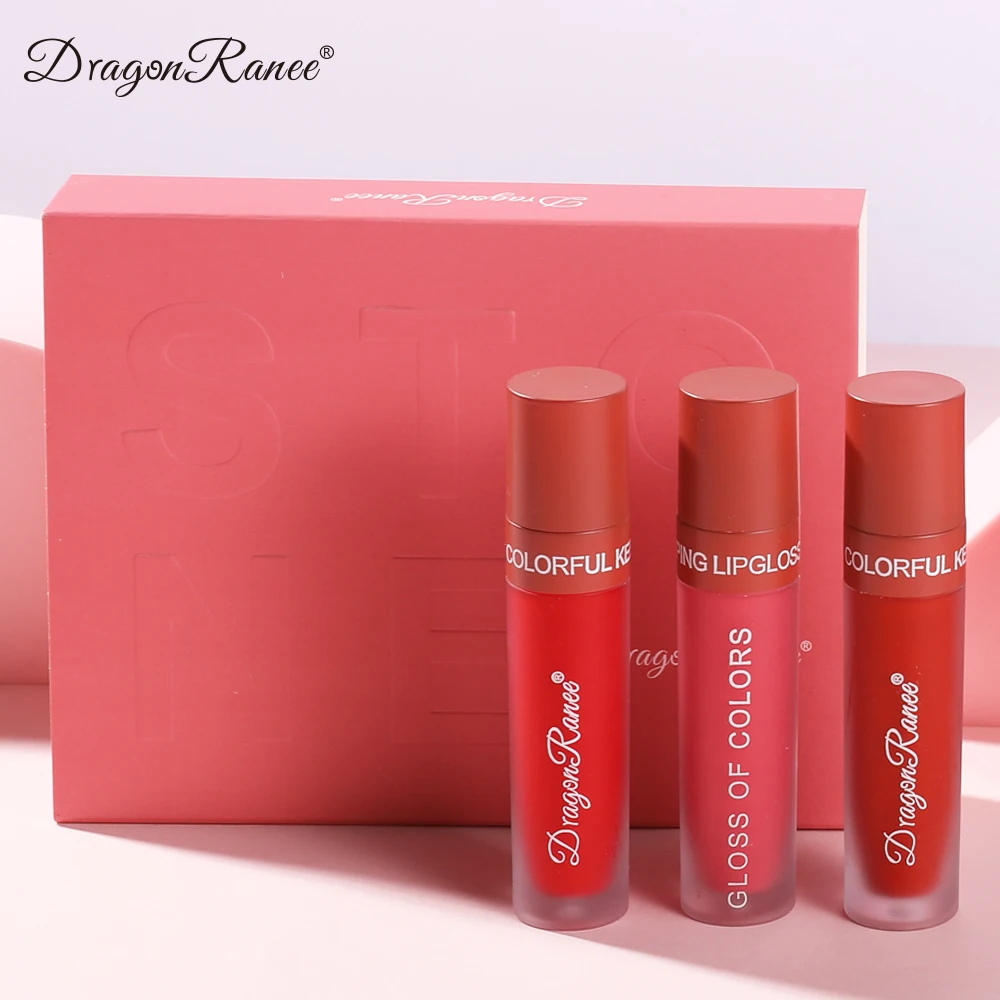 Set DROGAN RANEE Lippenglasur-Set, samtmatter flüssiger Lippenstift, langlebig, antihaftbeschichtet, Lippenkunst, Farbe, modisches Make-up, Geschenkbox