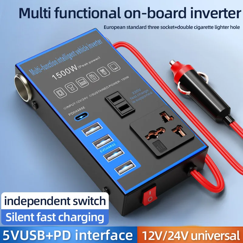 

1500W DC12V/24V To AC110V/220V Portable USB Ports Cars and Trucks Multifunctional Car Inverter Power Converter Charger Universal