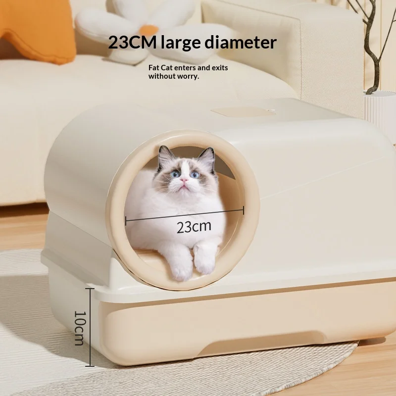 Caja de arena para gatos cerrada grande anti-salpicaduras y olores
