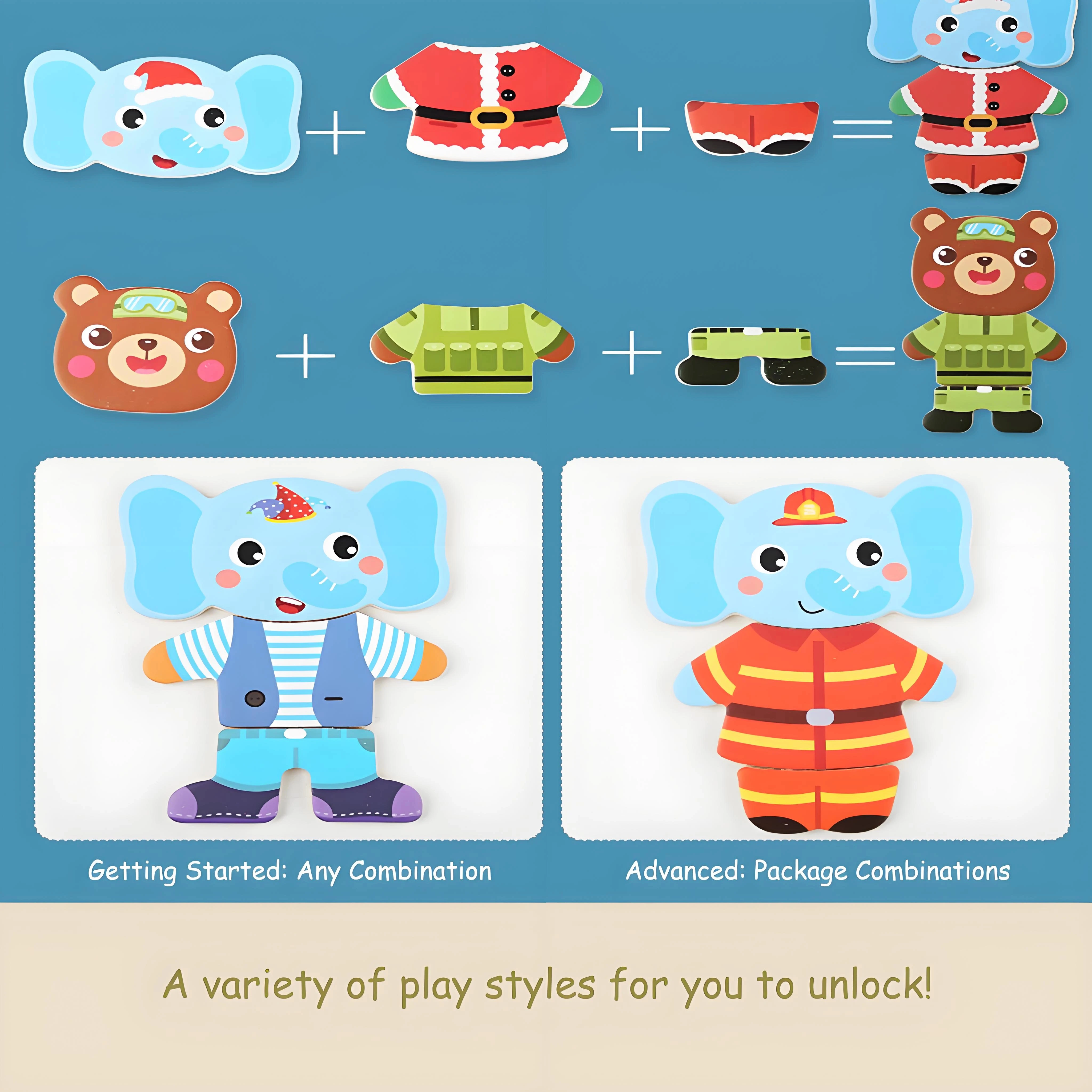 Puzzle de déguisement familial ours en bois, jouet éducatif Montessori, améliore les motricité Fine, cognitif et créatif, coordonnées œil-main