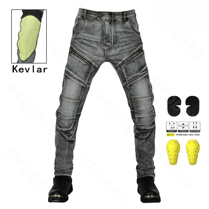 

Motorcycle Riding Jeans Retro Casual Anti Fall Pants Motorcycle Tear Resistant Washed Elastic Pants