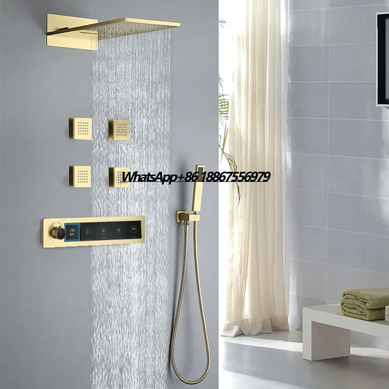 

Luxury Shower Mixer Set Bathroom Digital Display Long Row Constant Temperature Button Four Function Showerhead