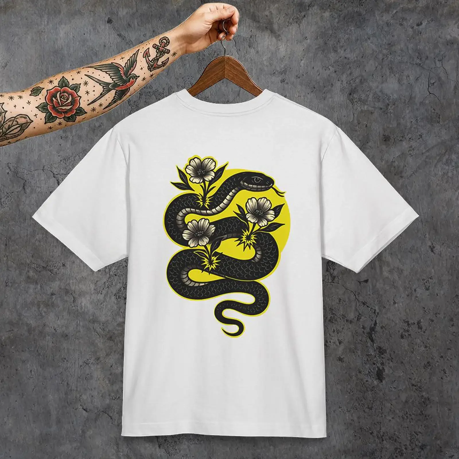 Hostile But Healing Snake T Shirt Double Sided Gothic Tattoo Casual Cotton  Tops vintage Washed Unisex Slightly graphic homme