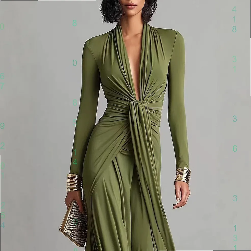 Pure Texture Long Sleeve Elegant French Dresses Spring Summer Midi Dress Jumpsuit Playsuit Matching Set