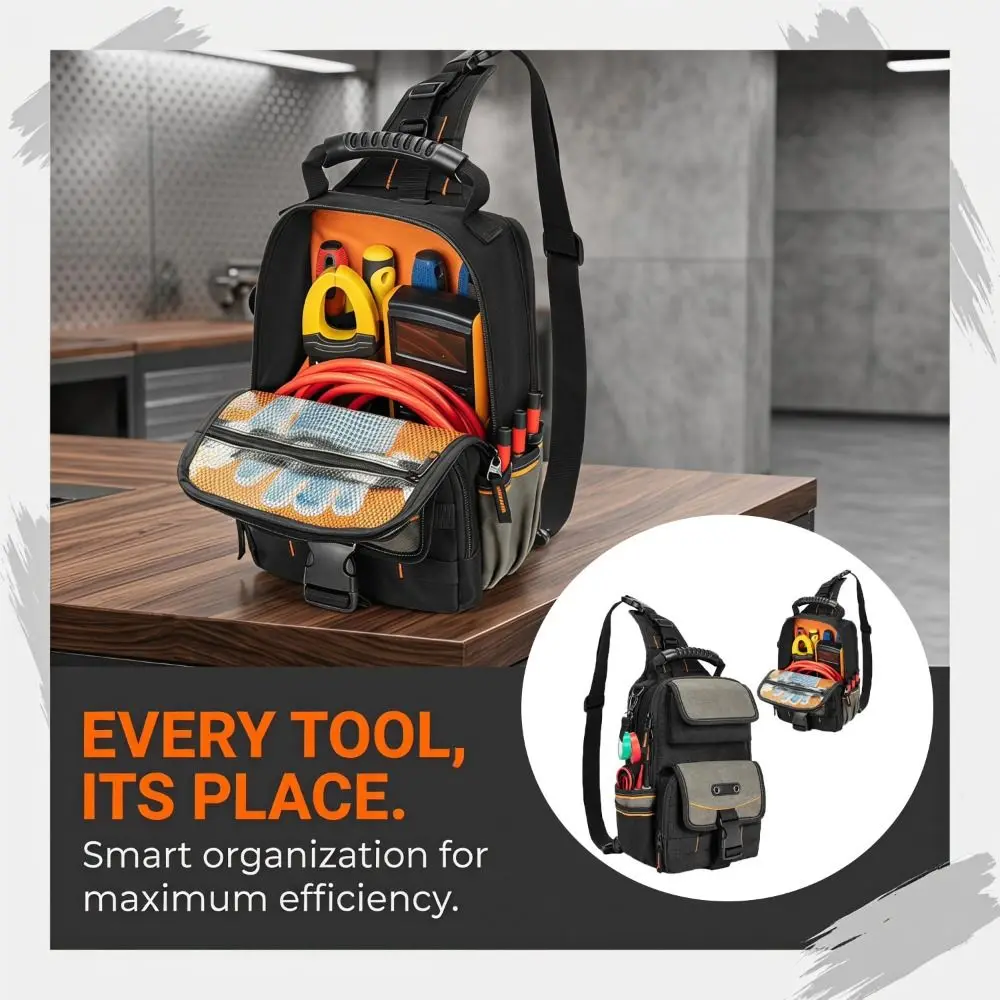 Zippered Electrician Tool Pouch Durable Ergonomic Handle Tool Bag Portable Shoulder Strap HVAC Tool Organizer HVAC Work