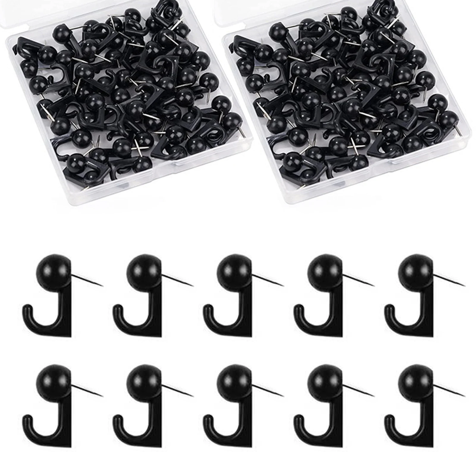 100pcs Plastic Heads Heavy Duty For Photo Wall Black Mini Calendar Push Pin Hooks School Reusable Bulletin Board Hanging Sturdy