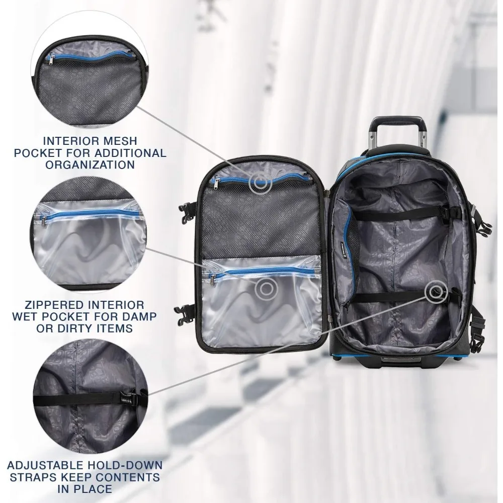 Expandable Softside 22-Inch Carry-On Rollaboard Luggage, Blue and Black, Travel-Friendly Lightweight Suitcase