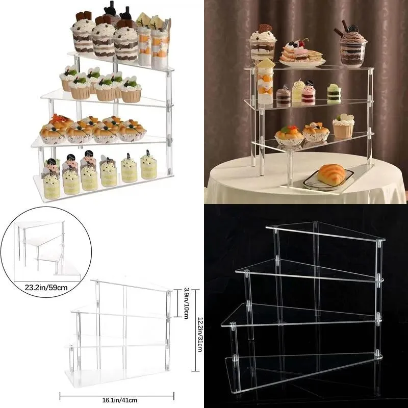 Customized Wholesale 4 Layer Dessert Display Stand Acrylic Cup Cake Display Rack for Bakery Party Decoration
