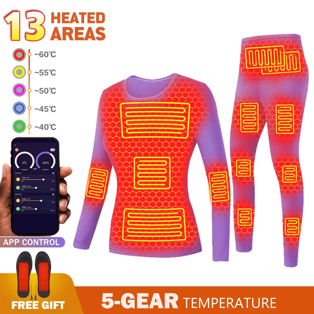 Ropa interior térmica para hombre y mujer, chaqueta con batería USB, Control de temperatura por aplicación de teléfono inteligente, Tops calentados, Invierno