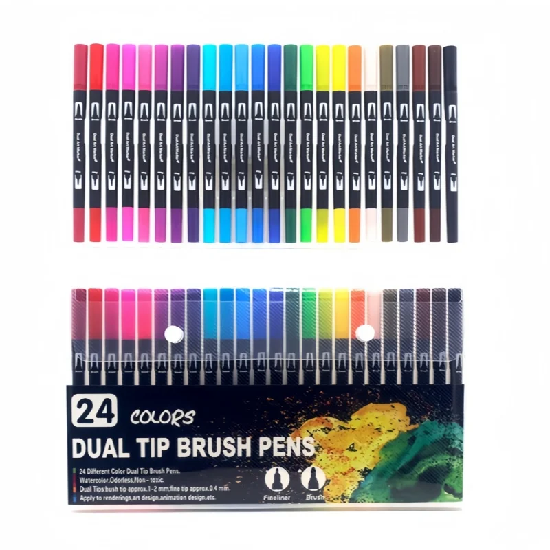 Water-Based Double-Ended Marker Set, Soft Tip Watercolor Pens for Drawing & Coloring, Colored Line Art Markers for Beginners