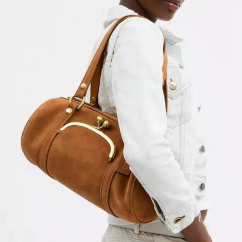 

Luxury Frosted Shoulder Bag Barrel-shaped Kisslock Women Bag Retro Suede Handbag Designer Bags for Women Boston Pillow Bags NEW