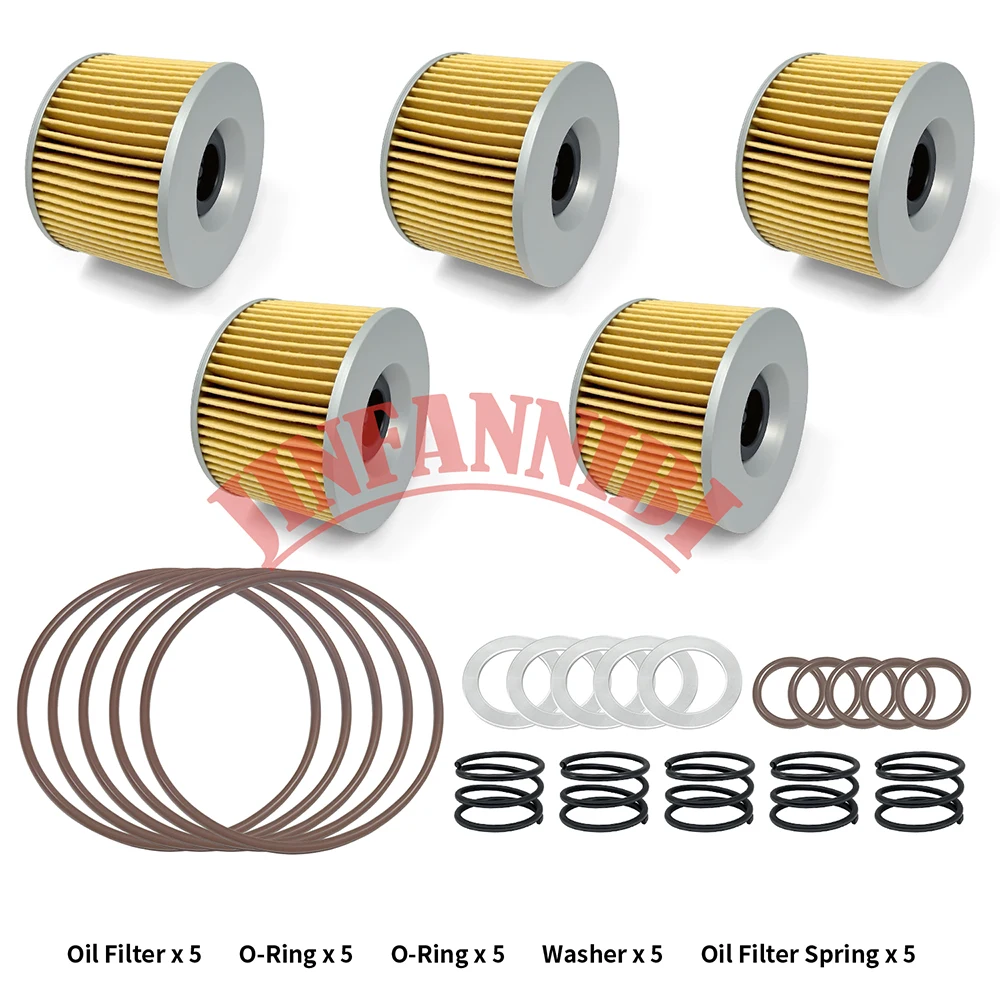 

Комплект из 5 масляных фильтров и набор пружинных уплотнительных колец, подходящий для Kawasaki ZRX1100 1996 1997 1998 19992000