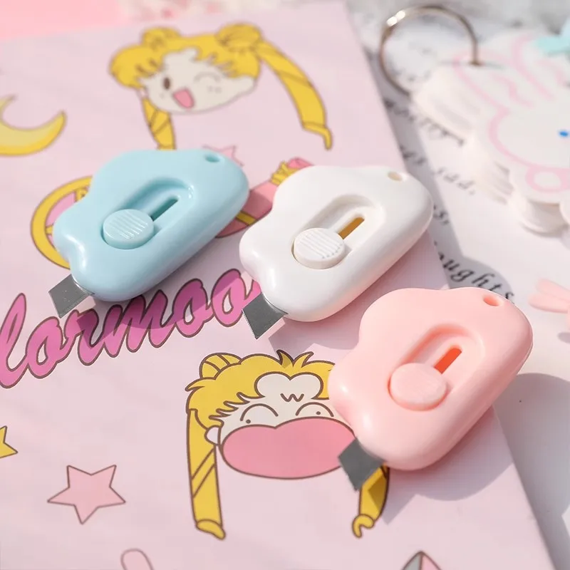 Kawaii Candy Color Clouds Mini Portable Ulity Knife Box Cutter Opener Pocket Stretch Paper Cutters School Office Supplies Gift