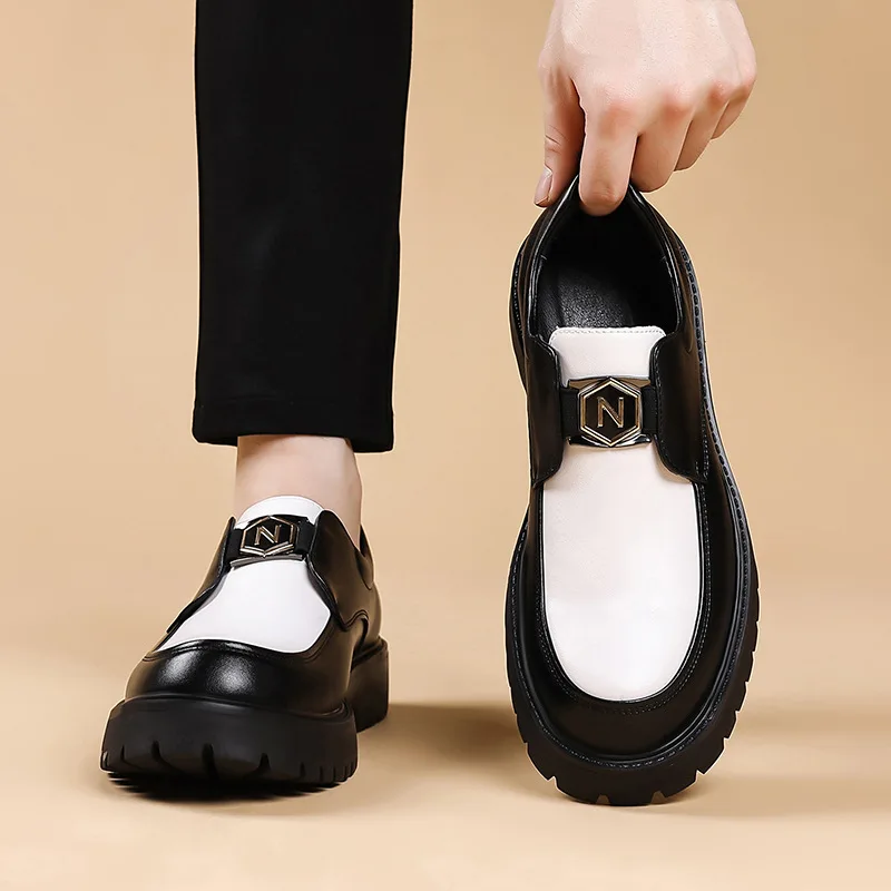 Men's Thick Sided High Rise Leather Shoes Fashionable Formal Wear Business Casual Loafers