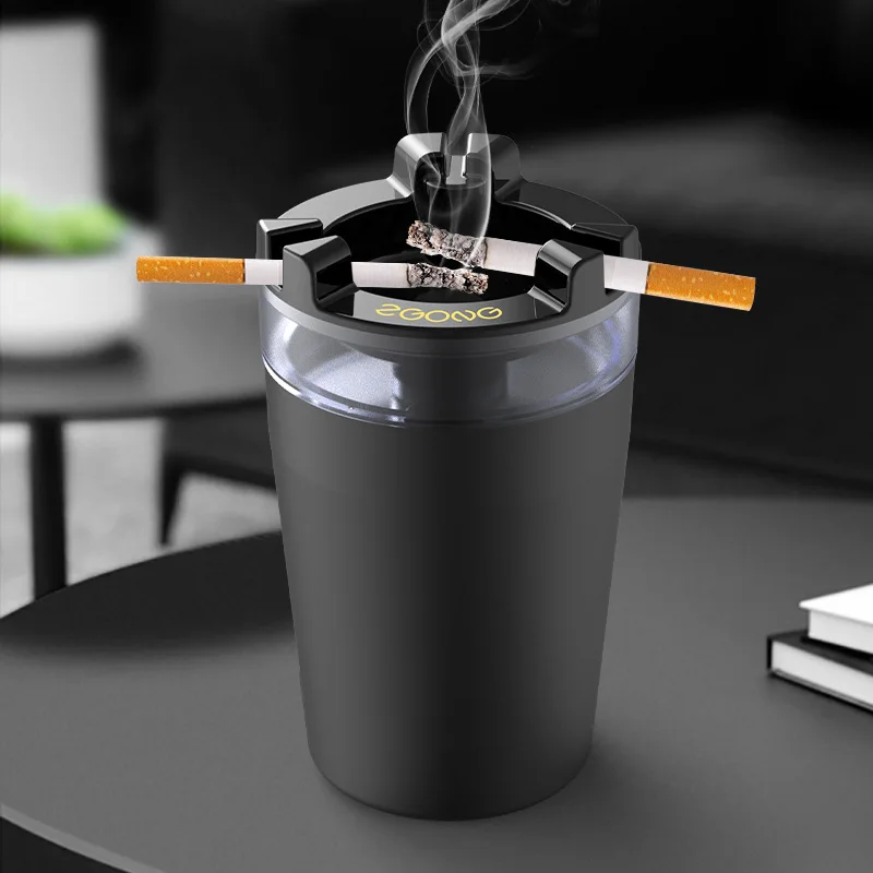 Ashtray with water tank, fly ash anti smoke smell creative home car funnel with lid personality stainless steel ashtray